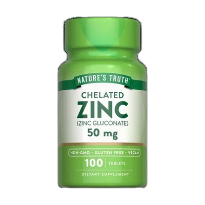 ature's Truth Chelated Zinc 50mg | 100 Tablets | Essential Mineral Supplement | from Zinc Gluconate | Vegan, Non-GMO & Gluten Free