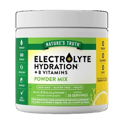 Nature's Truth Electrolytes Powder | No Sugar | with B Vitamins | Refreshing Lemon Flavor | Vegan, Non-GMO & Gluten Free Supplement for Hydration