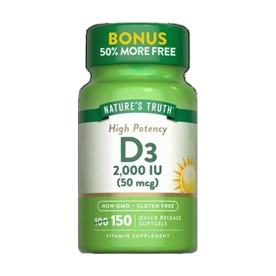 Nature's Truth Vitamin D3 2000 IU Softgels for Adults | 150 Count | High Potency | Non-GMO and Gluten Free Supplement