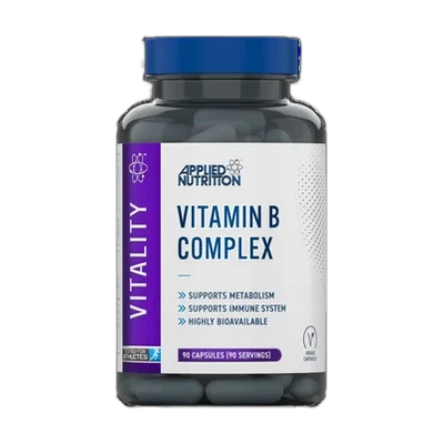 Applied Nutrition Vitamin B Complex High Strength, 90 Vegan Capsules, B1, B2, B3 Niacin, B5, B6, B7 Biotin, B9 Folic Acid, B12, with Choline, Inositol, PABA, Energy and Immune Supp
